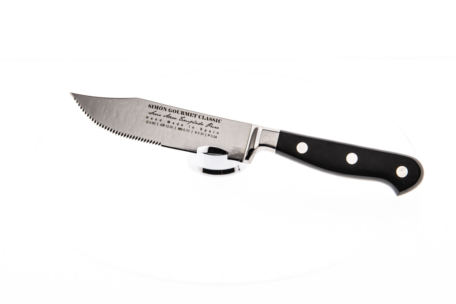 Big steak knife Simón Gourmet black fiber with mixed serrated edge